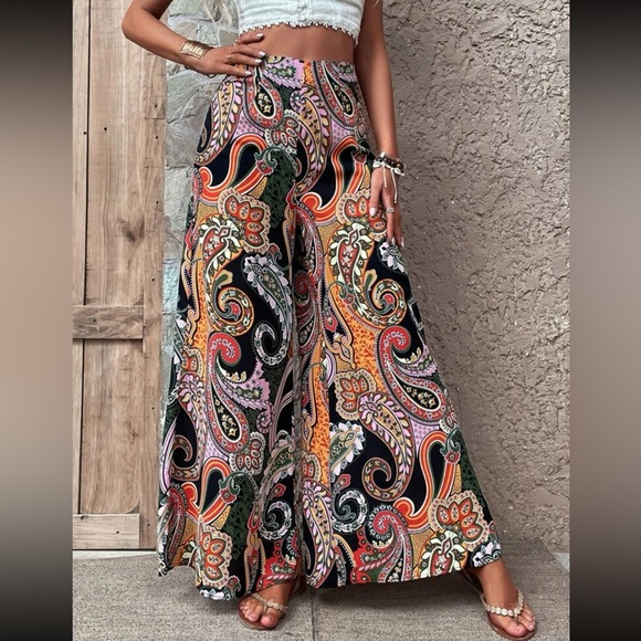Paisley Print Wide-Leg Pants